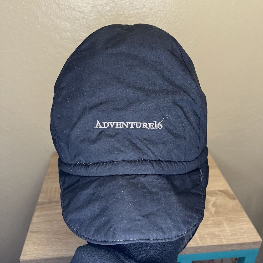 ADVENTURE 16 HAT TRAPPER CAP W/ EAR FLAPS DRAWSTRING ULTREX SZ  L Black Vintage